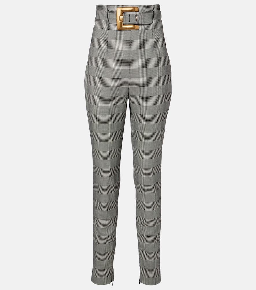 balmain prince of wales wool-blend slim pants
