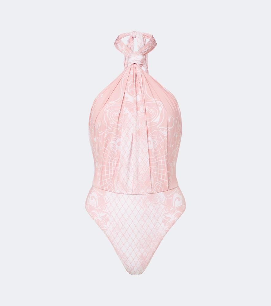 balmain printed halterneck swimsuit