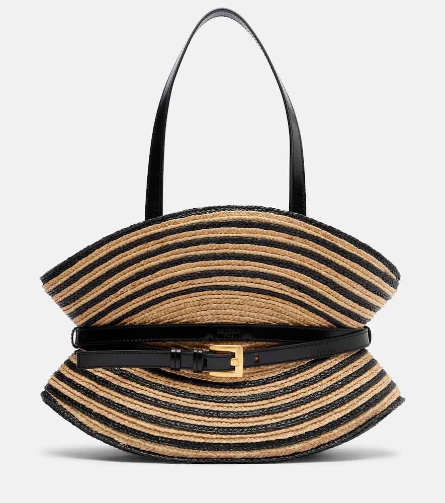balmain raffia-effect striped shoulder bag