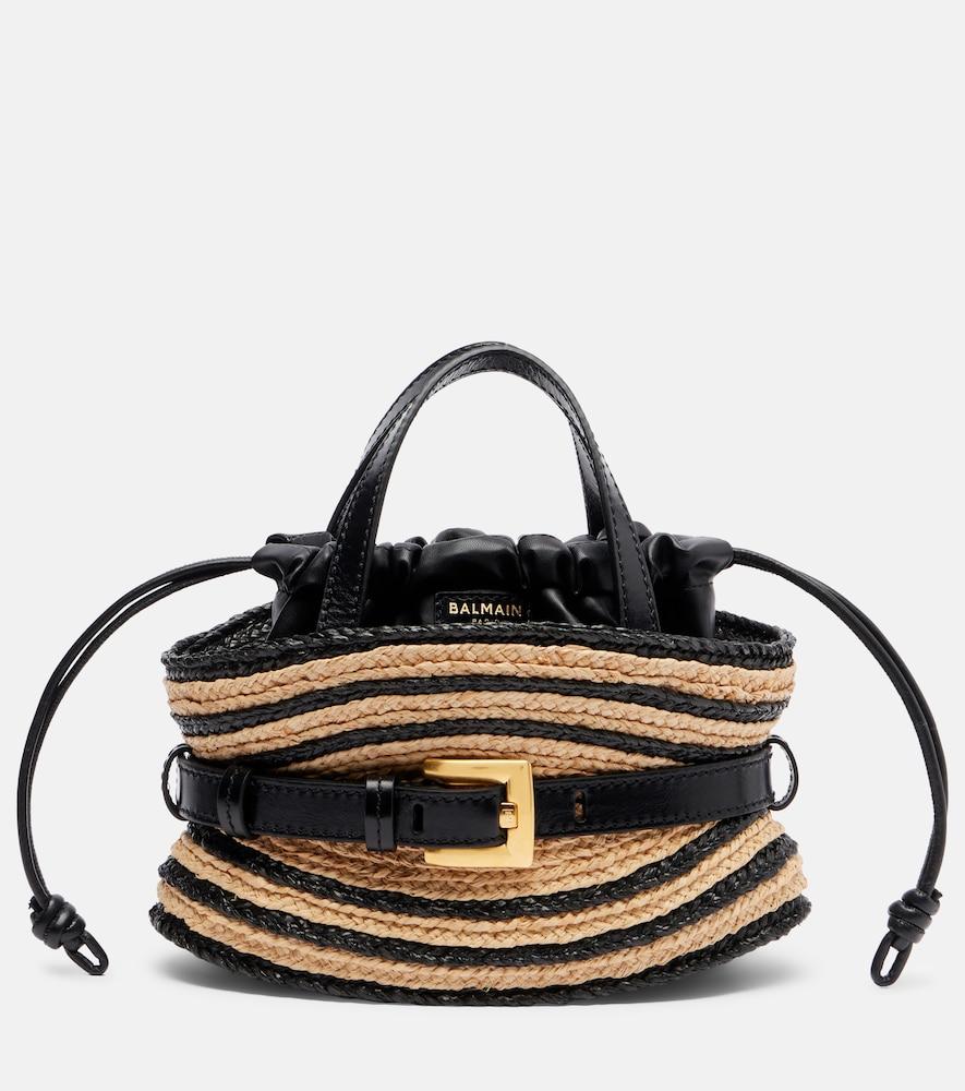 balmain raffia-effect striped top-handle bag