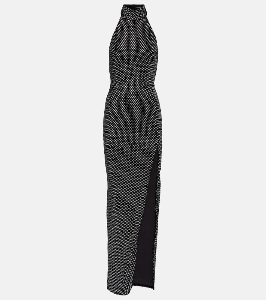 balmain rhinestone-embellished velvet maxi dress