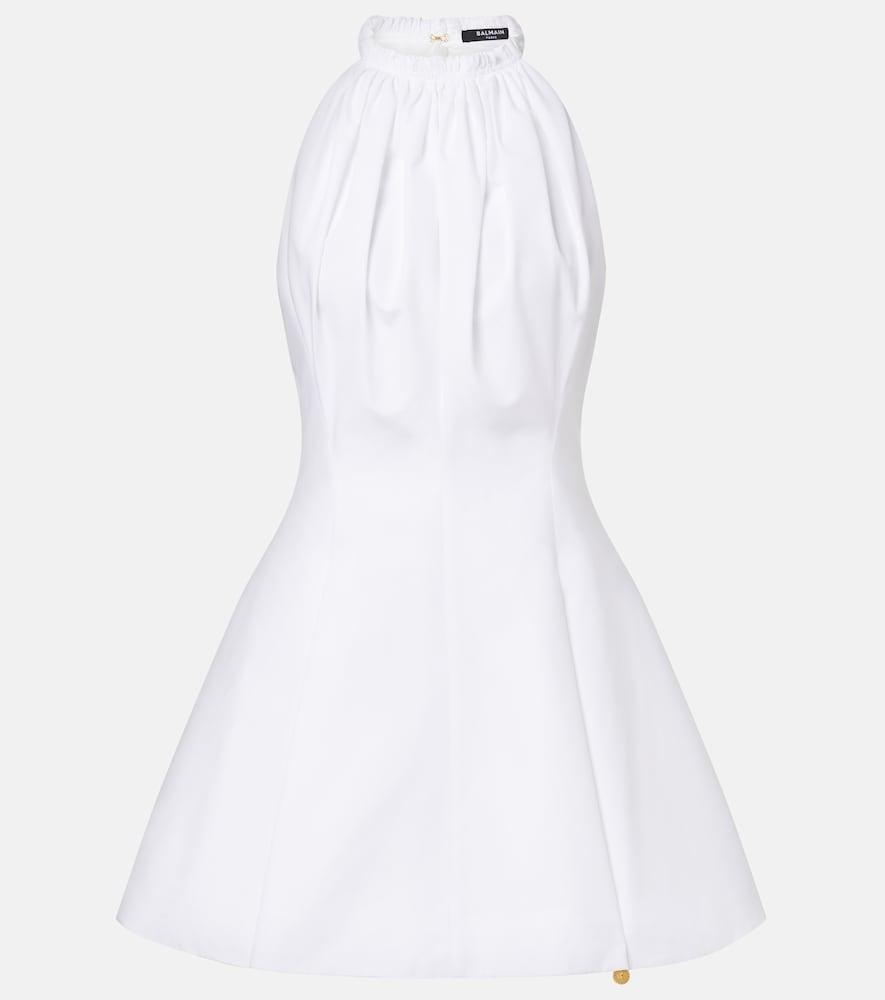 balmain ruched cotton poplin minidress
