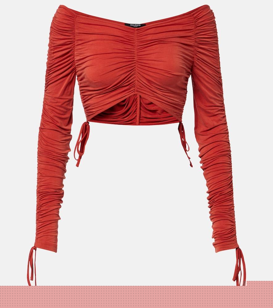 balmain ruched jersey crop top