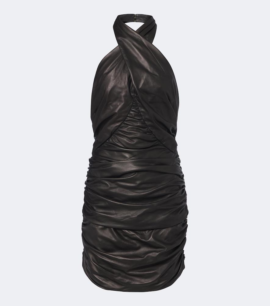 balmain ruched leather minidress