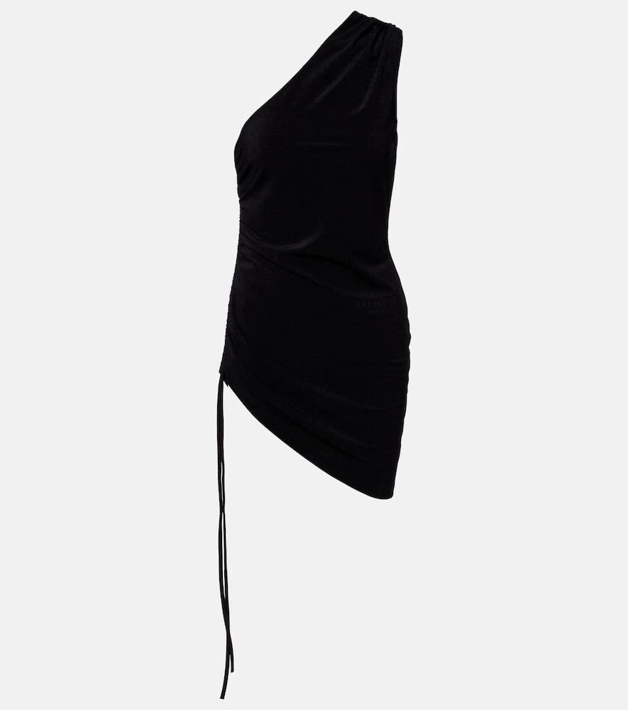 balmain ruched one-shoulder minidress