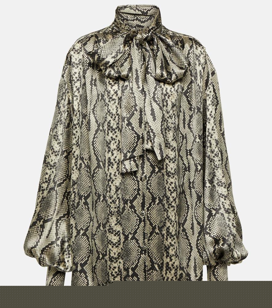 balmain snake-print tie-detail silk blouse