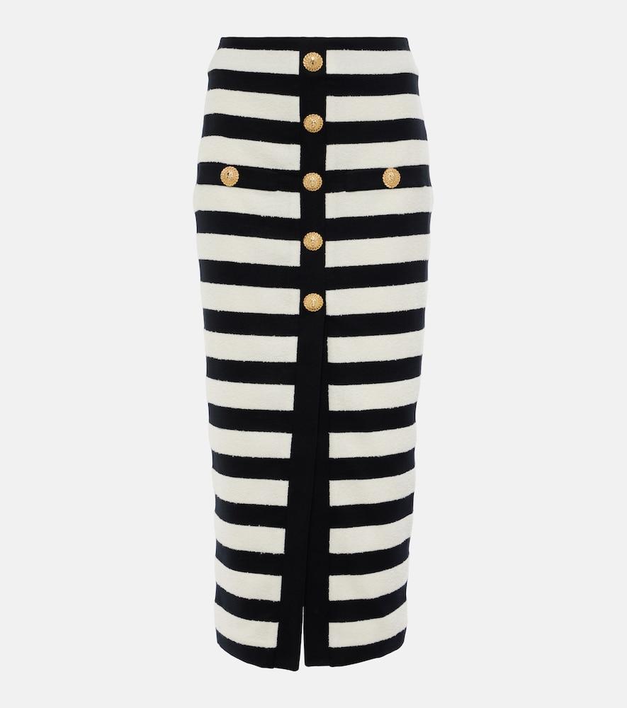 balmain striped midi skirt