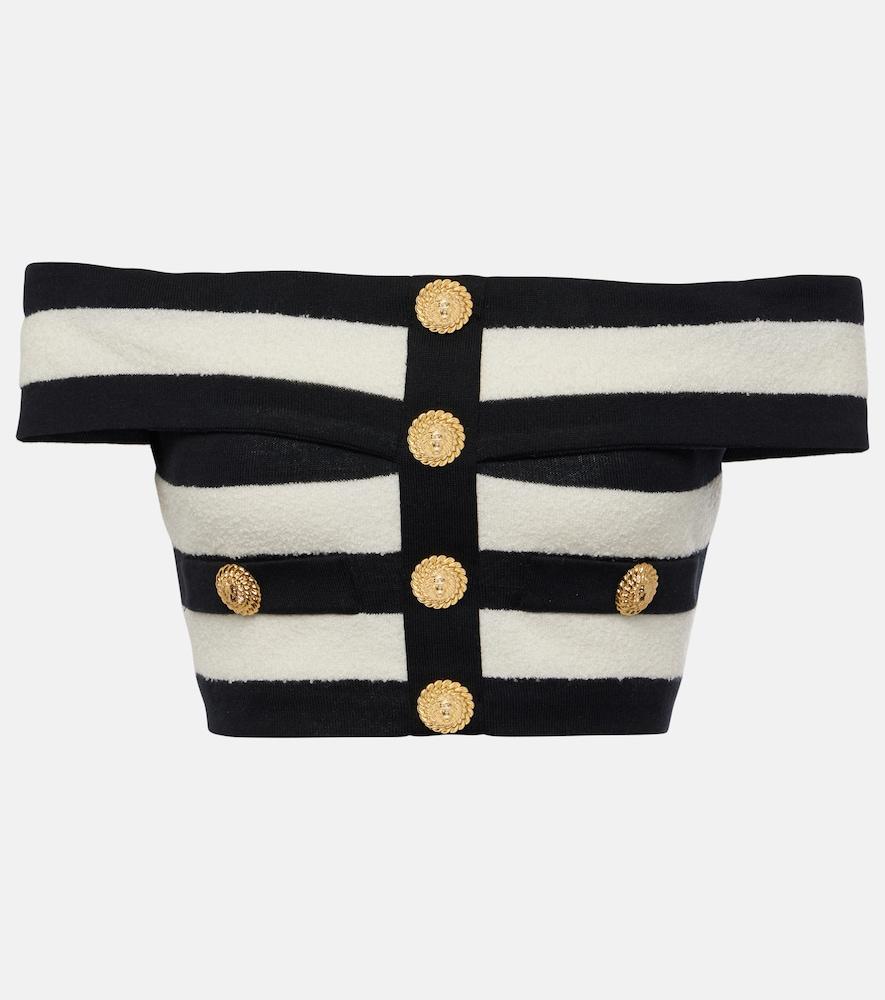 balmain striped off-shoulder crop top