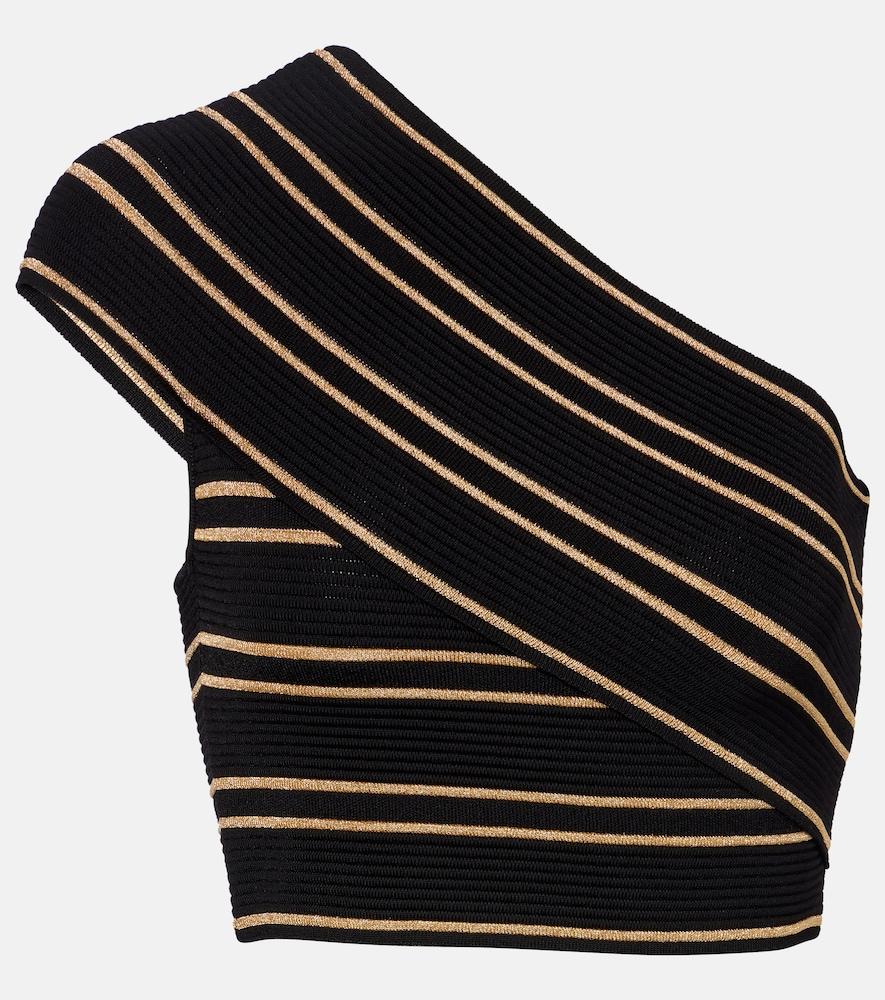 balmain striped one-shoulder crop top