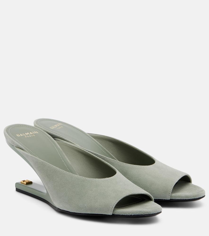 balmain suede cutout wedge mules