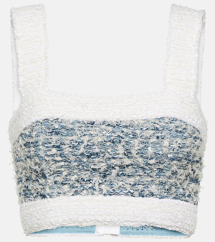 balmain tweed denim crop top