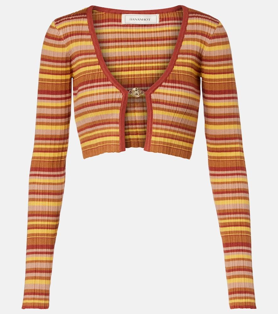 bananhot ann ribbed-knit striped cropped cardigan