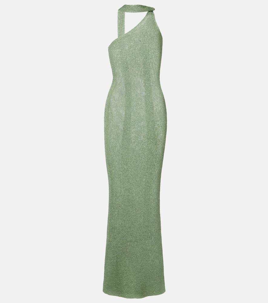 bananhot aretha sequined one-shoulder maxi dress