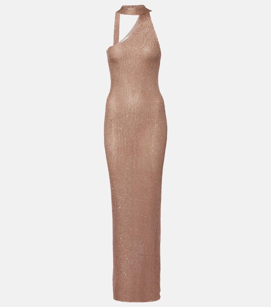 bananhot aretha sequined one-shoulder maxi dress