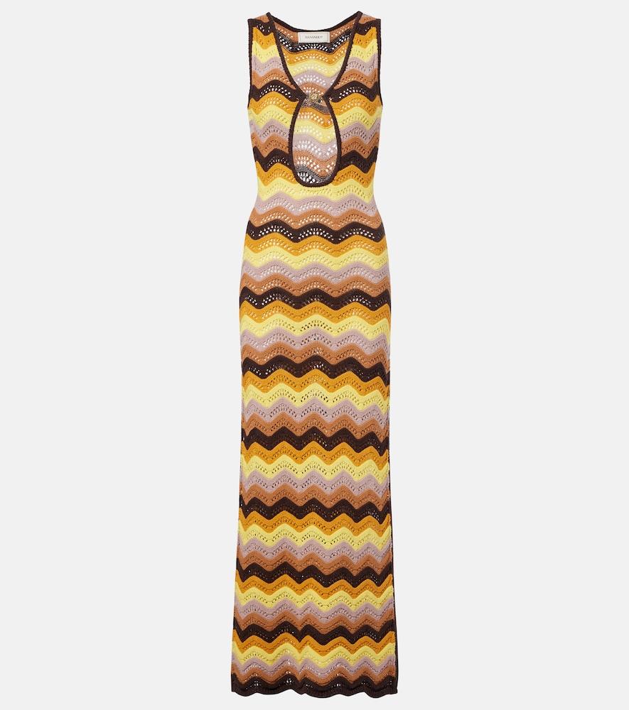 bananhot charli chevron crochet cotton-blend maxi dress