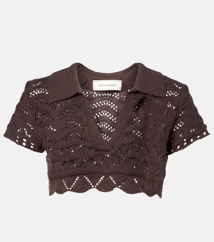 bananhot coco open-knit cotton-blend crop top