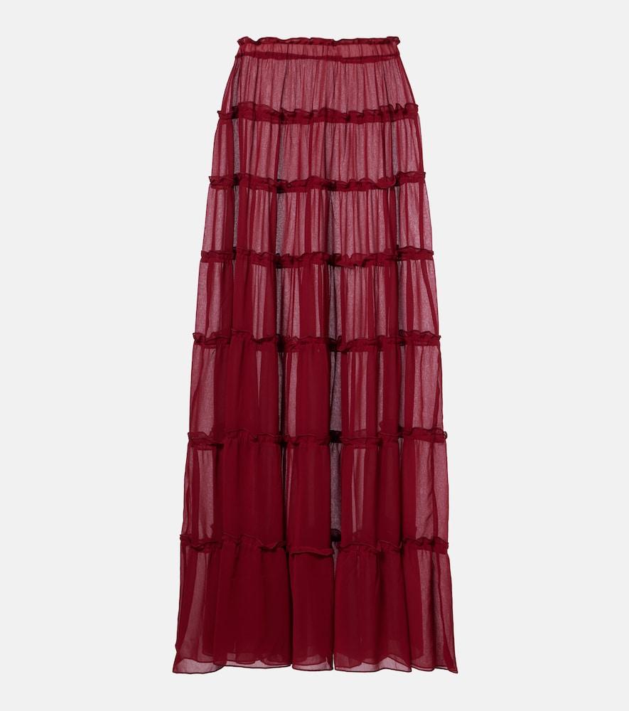 bananhot elma tiered semi-sheer maxi skirt