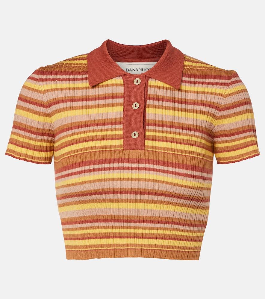 bananhot mike ribbed-knit striped cropped polo shirt