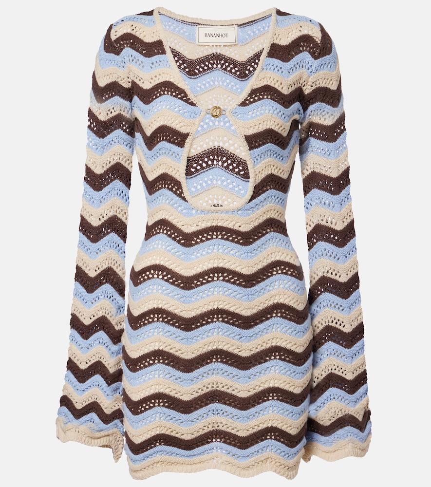 bananhot rey striped knitted cotton-blend minidress