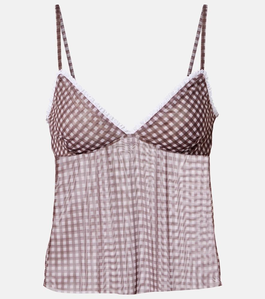 bananhot solay gingham semi-sheer top