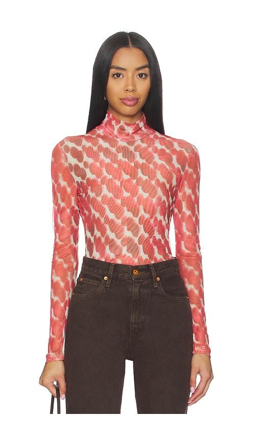 bardot alba long sleeve mesh top in red. - size l (also in s, xs, m, xl)