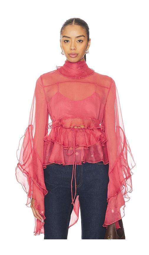 bardot anyssa ruffle blouse in rose. - size 10 (also in 4, 2, 6, 8, 12)