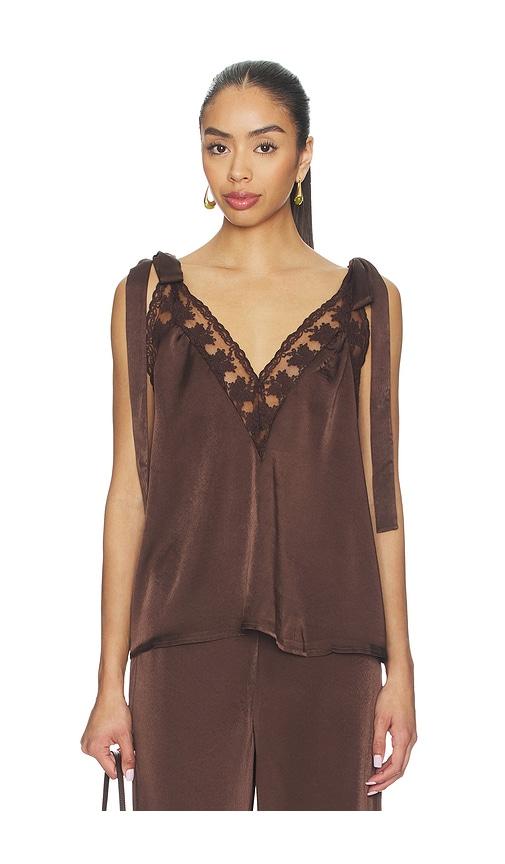 bardot aubrey tie strap cami in chocolate. - size 2 (also in 4, 6, 8)
