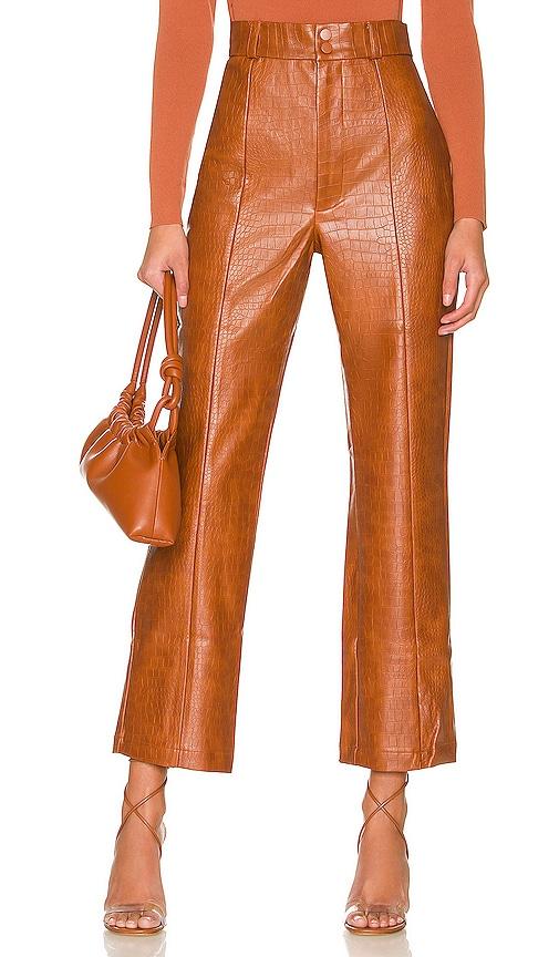 bardot croc faux leather pant in cognac. - size 6 (also in 2)