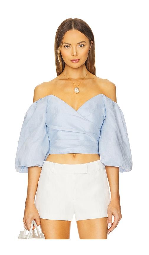 bardot eva linen top in baby blue. - size 2 (also in 6)
