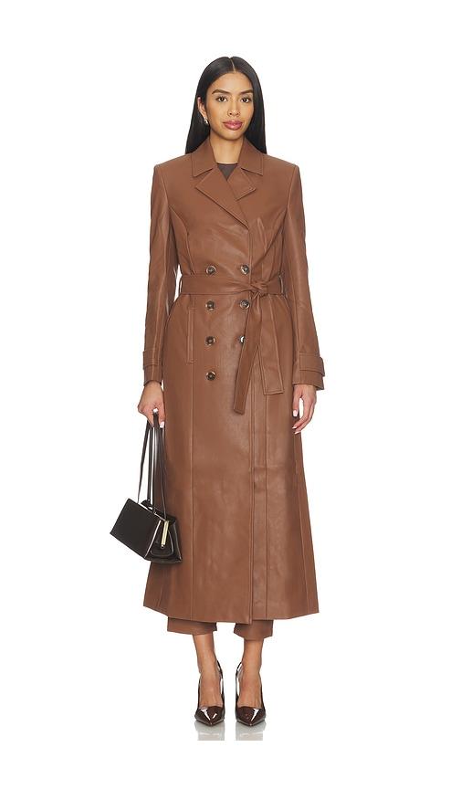 bardot faux leather longline coat in brown. - size m (also in s, xs)