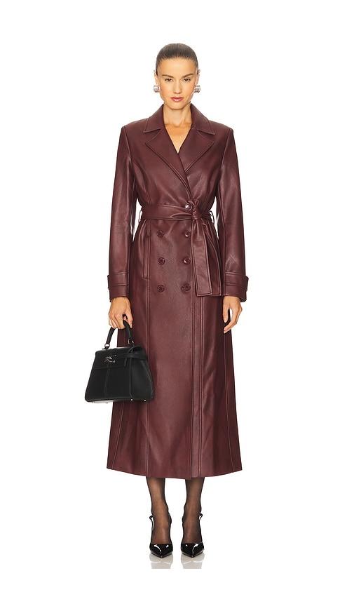bardot faux leather longline coat in burgundy. - size s (also in xs)
