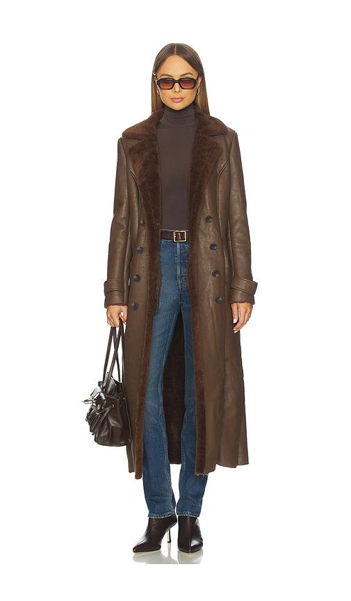 bardot faux leather trench coat in chocolate. - size l (also in xs, s, m)