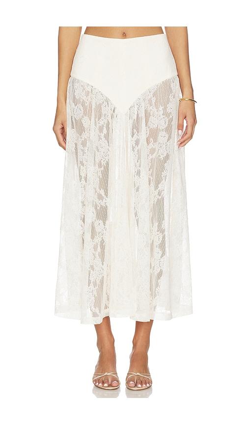 bardot hildie high waisted midi skirt in beige. - size 10 (also in 4, 2, 6, 8, 12)
