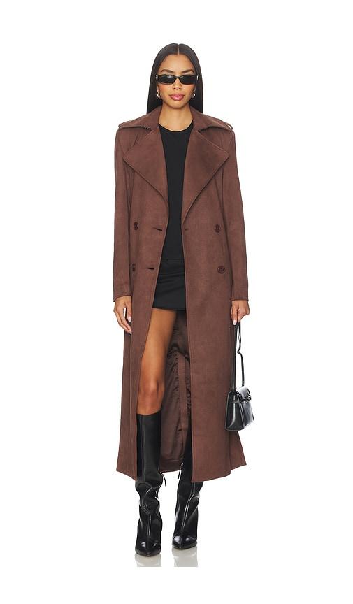 bardot kira faux suede trench coat in brown. - size 2 (also in 4, 6, 8)