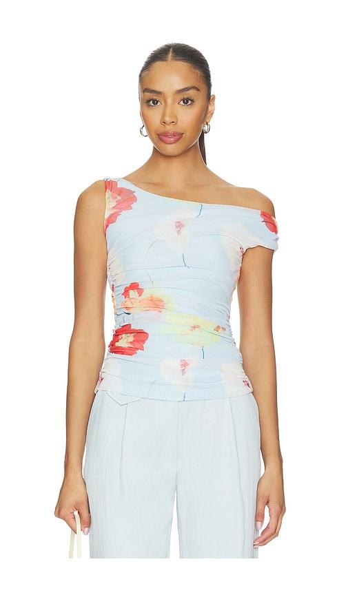 bardot layana printed mesh top in baby blue. - size 2 (also in 4, 6, 8)