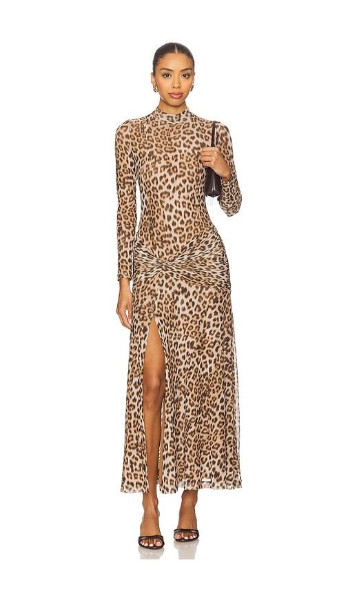 bardot lea printed mesh midi dress in beige. - size s (also in xs)