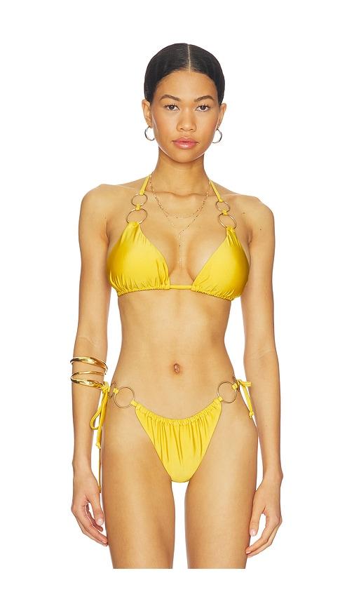bardot leala ring detail bikini top in yellow. - size l (also in s, m)