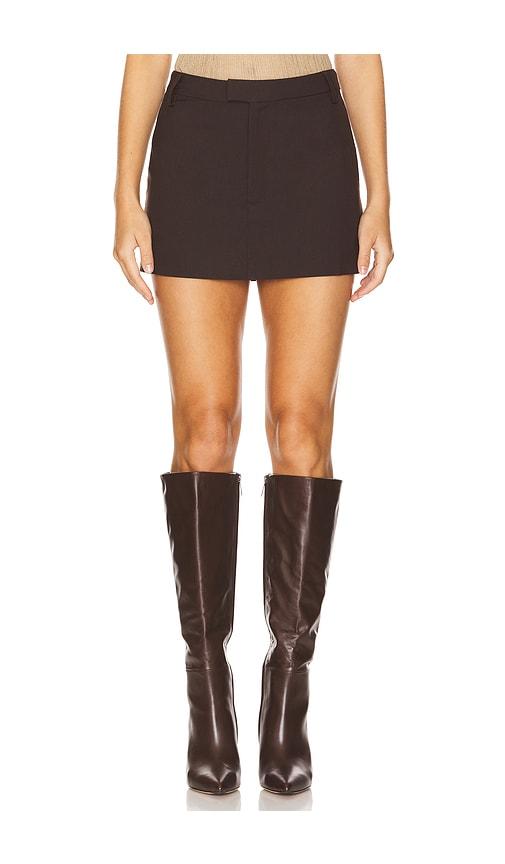 bardot maika mid rise mini skirt in chocolate. - size 10 (also in 2, 4, 6, 8)