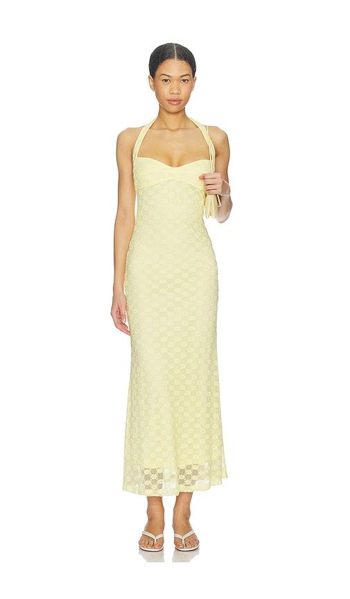 bardot mariko halter neck midi dress in yellow. - size 10 (also in 6)