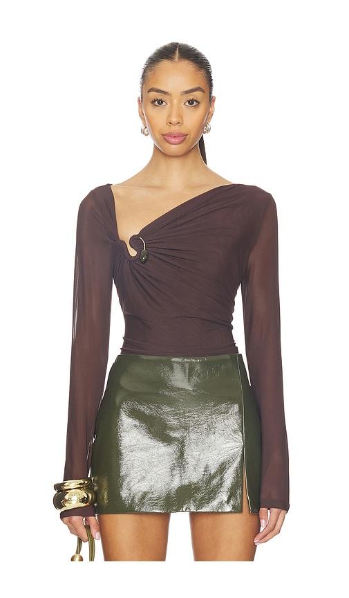 bardot marisol asymmetric mesh top in chocolate. - size s (also in xs)