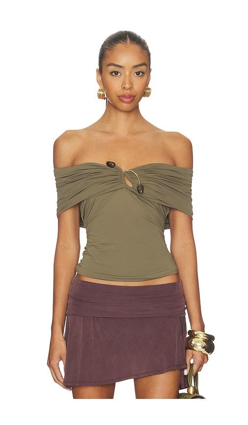 bardot martina off the shoulder top in green. - size 10 (also in 4, 2, 6, 8, 12)