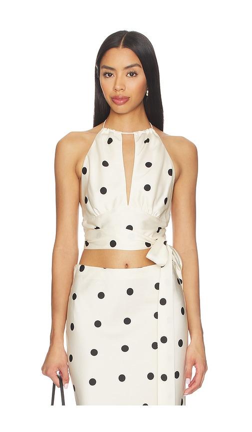 bardot pheobe satin halter tie top in cream. - size 10 (also in 2, 6, 8)