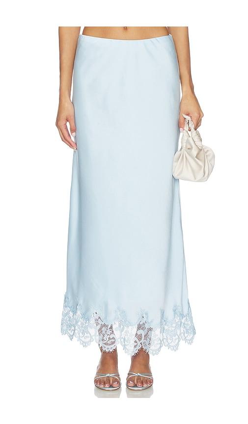 bardot x revolve elisan lace satin midi skirt in blue. - size 10 (also in 4, 2, 6, 8, 12)