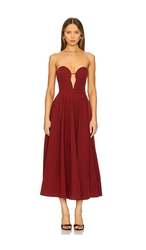 bardot x revolve opal volume midi dress in wine. - size 4 (also in 8)