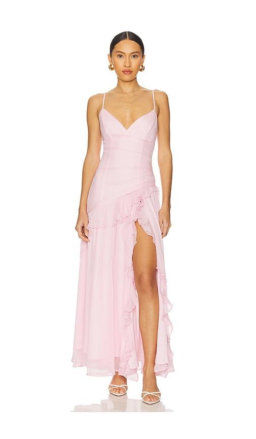 bardot yvanna ruffle maxi dress in pink. - size 10 (also in 12)