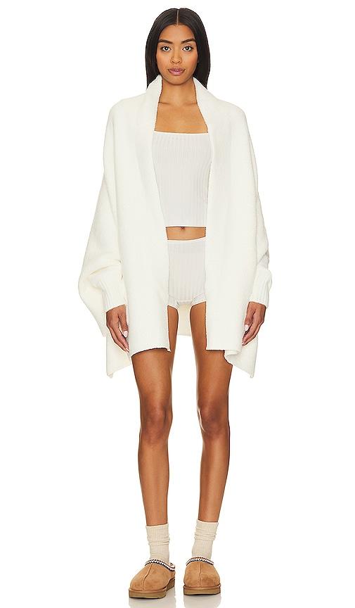 barefoot dreams cozychic blanket wrap in cream.