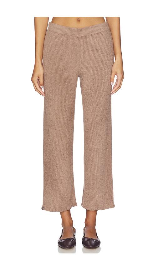 barefoot dreams cozychic ultra lite rib ruffle hem ankle pant in brown. - size s (also in xs)