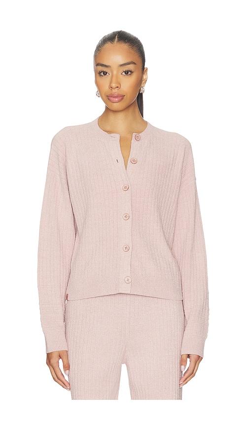 barefoot dreams cozychic ultra lite textured rib cardigan in blush. - size s (also in xs, xl)
