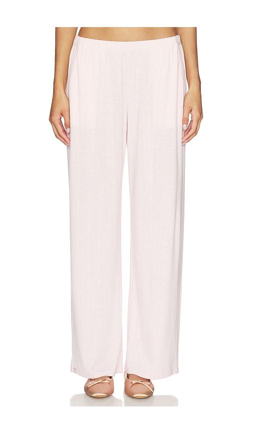 barefoot dreams pointelle rib pant with scallop trim in pink. - size l (also in s)
