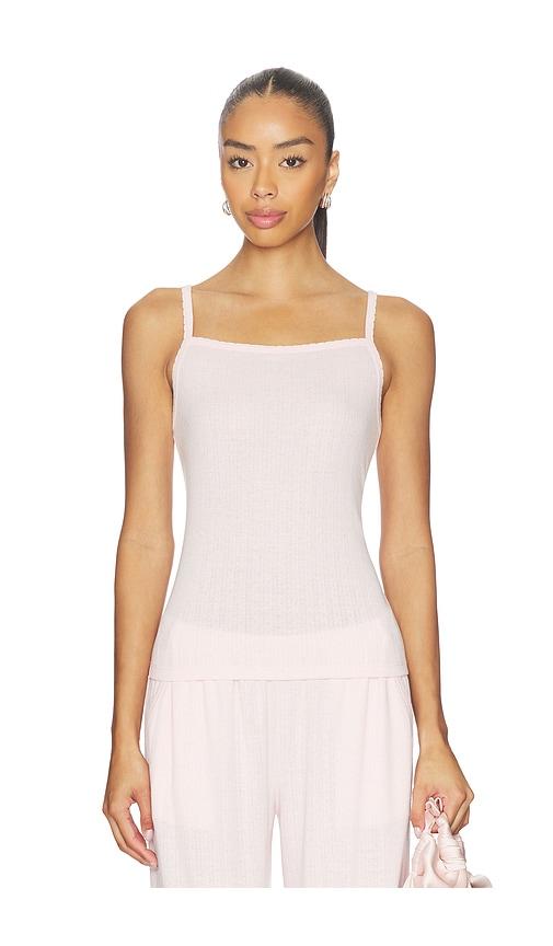 barefoot dreams pointelle rib tank with scallop trim in pink. - size l (also in s, xs, m, xl)
